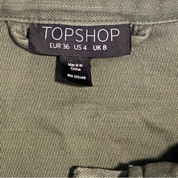 Topshop Olive Green Cotton Patches Button Front Military Jacket Size 4 - Picture 6 of 14
